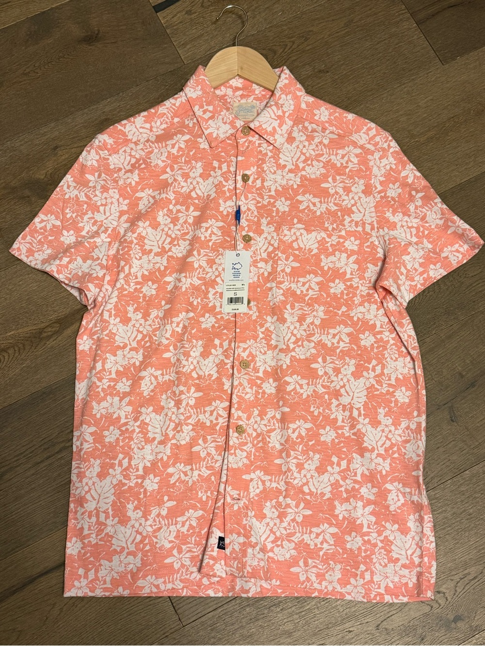 Southern Tide Coral and White Floral Short-Sleeve Button-Down Shirt